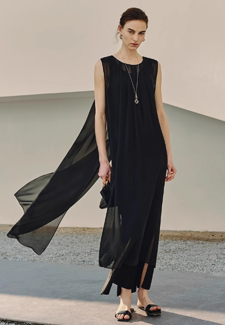 Satin pearl sleeveless long dress CA25061720BK