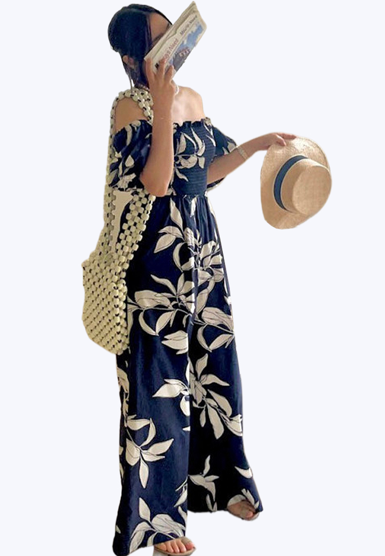 Versatile printed puff-sleeve jumpsuit CA25070920W