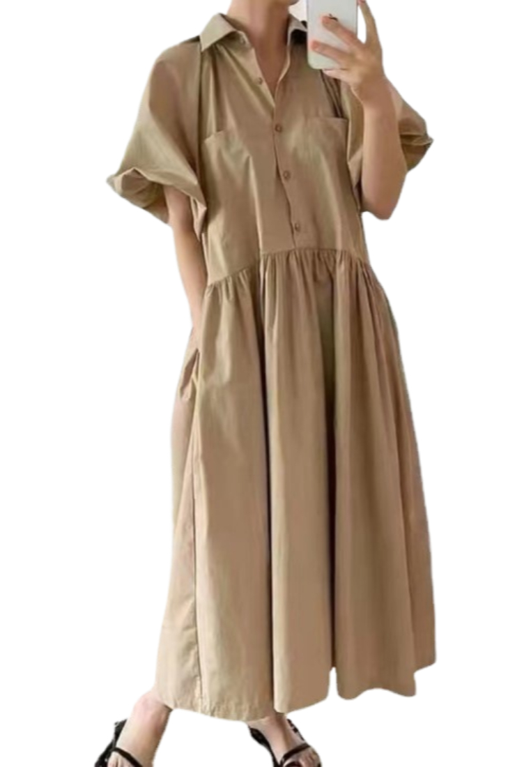 Simple and stylish fitted dress with lantern sleeves CA25091920W