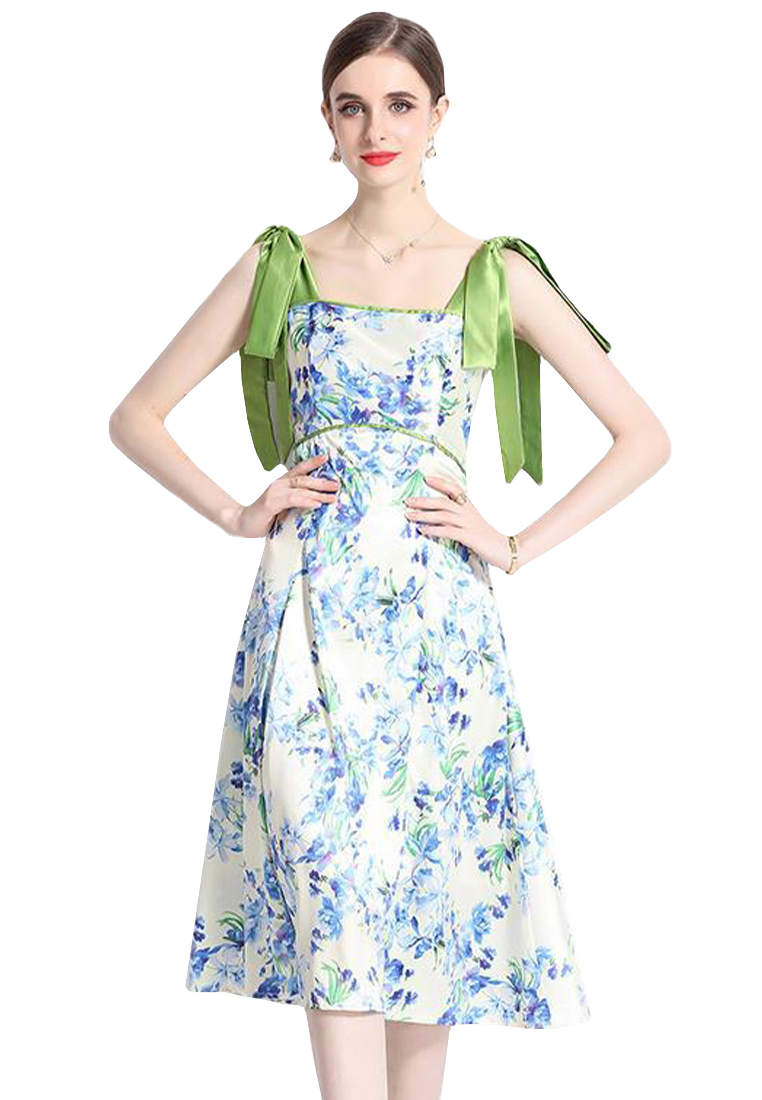 French elegant retro printed suspender dress A110620