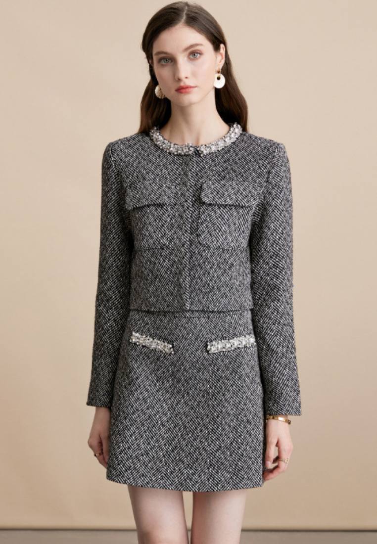 French-style elegant coat and high-waisted skirt set CA25110320BK