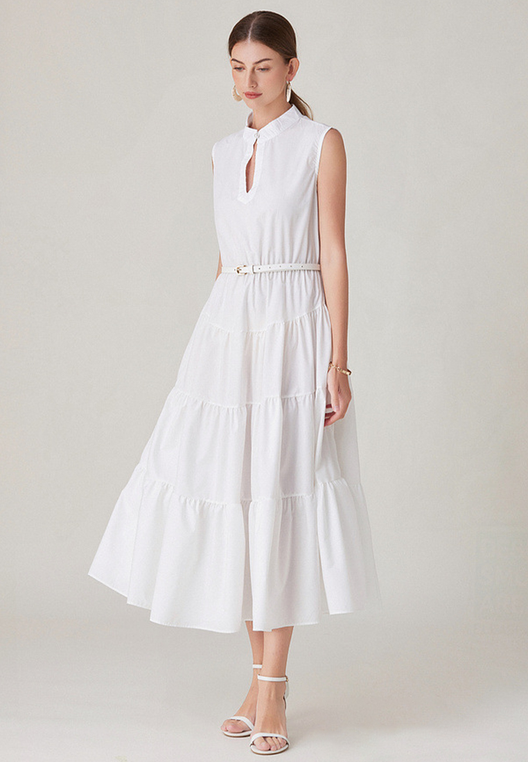 2024 Summer Cotton White Sleeveless Slim Fit Dress CA24032620W