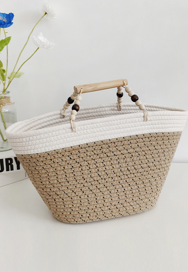 Women's cotton rope woven large capacity handbag CA24061720