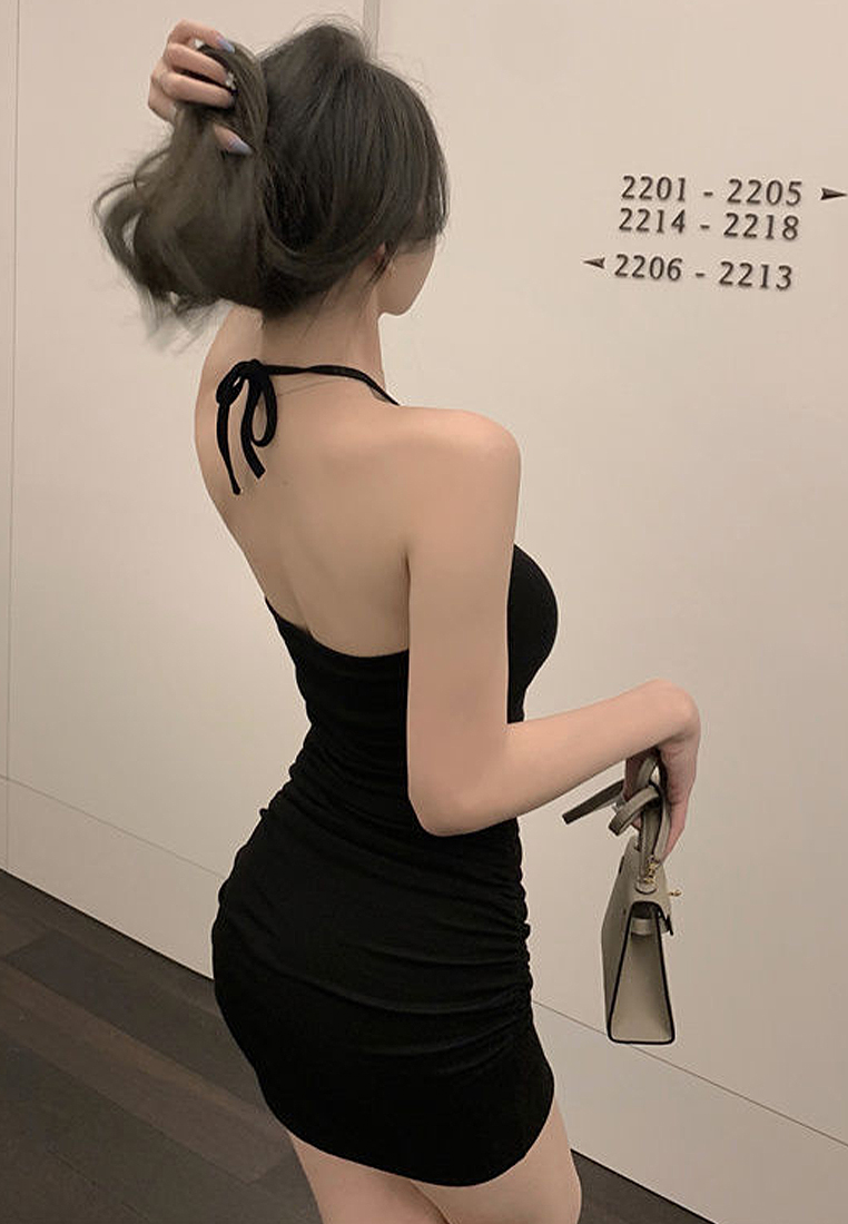 Summer new style halter neck strap retro dress CA24050620BK