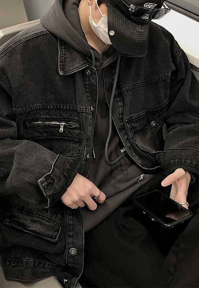 2024 vintage lapel workwear black jacket CA24101420BK