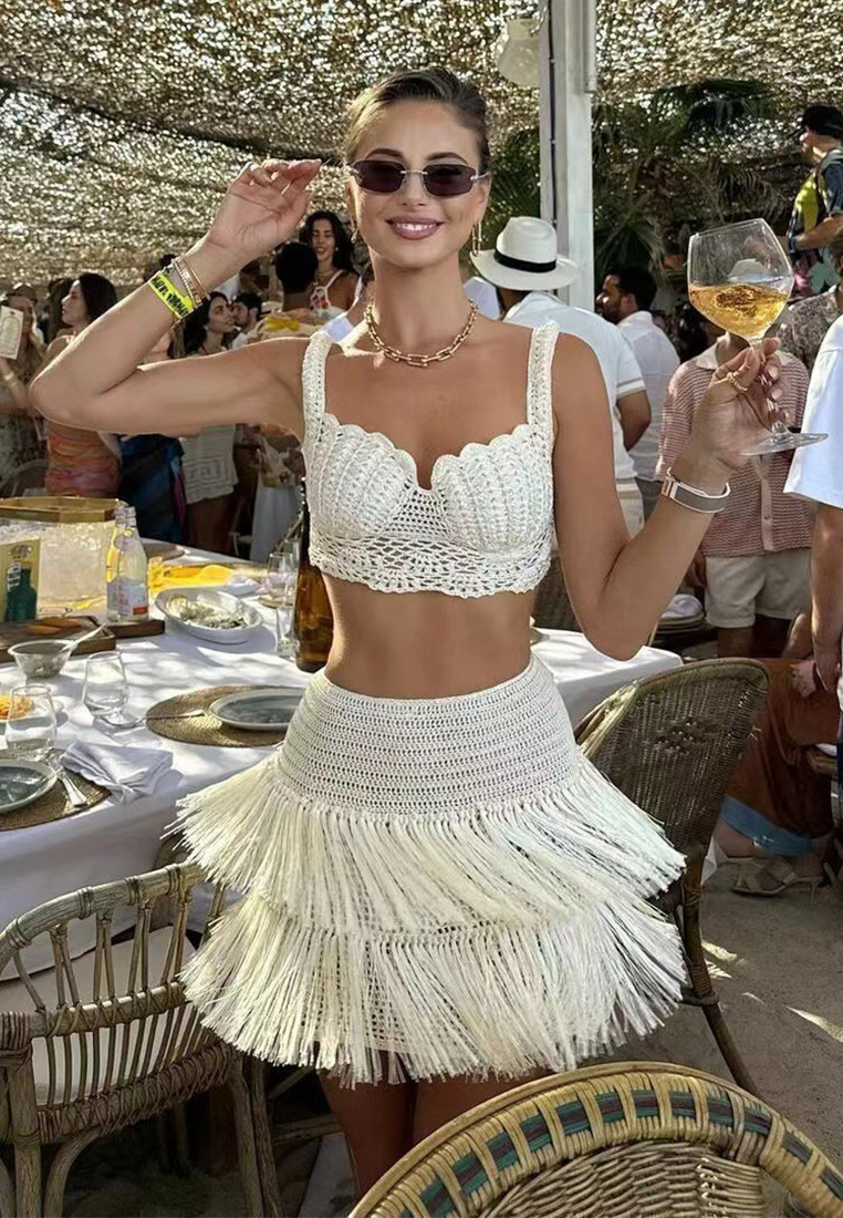 2025 Summer Fashion Tassel Hollow Skirt Two Piece Set CA25042220BE
