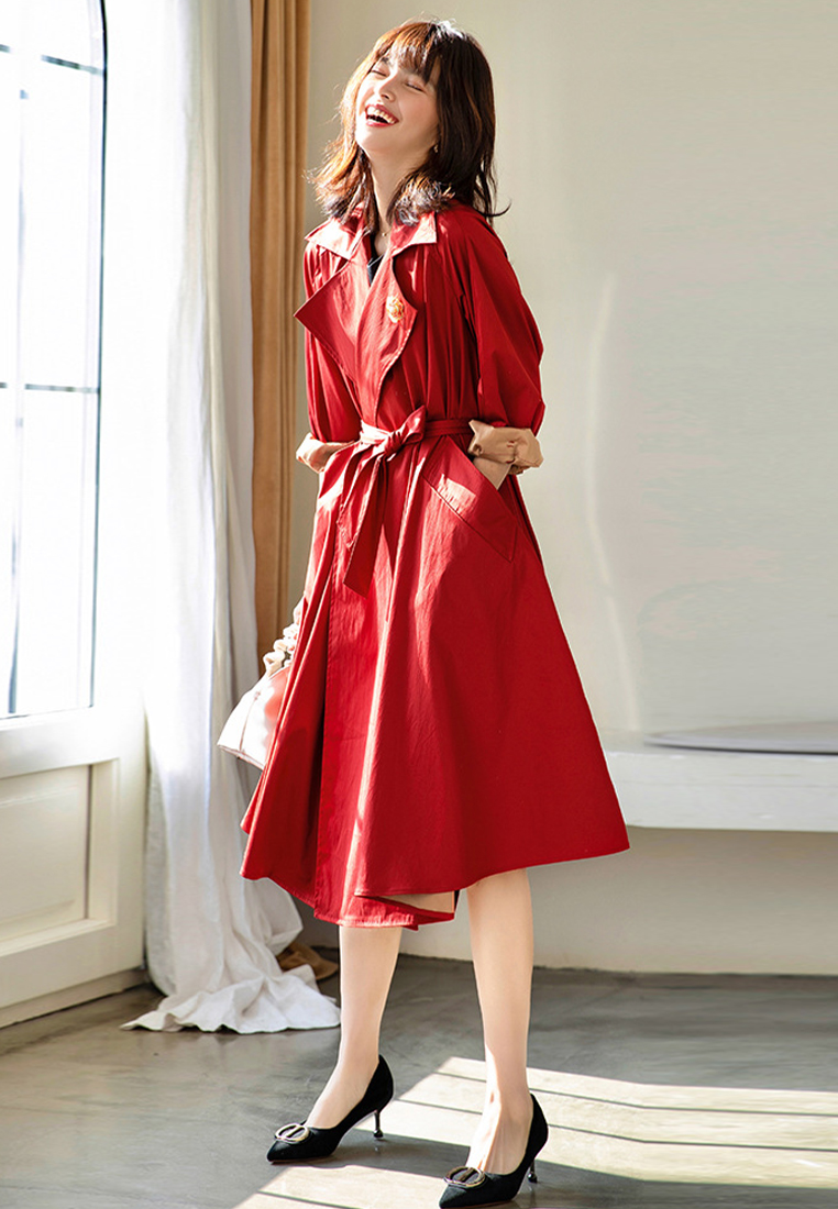 Elegant Retro Swing Long Windbreaker Jacket CA101920RD