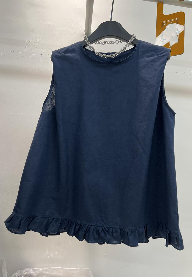 New summer round neck vest + skirt linen casual suit CA25070920BL