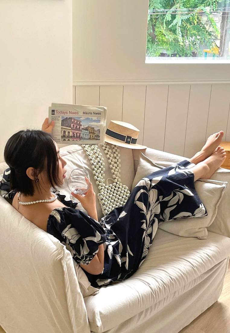 Versatile printed puff-sleeve jumpsuit CA25070920W