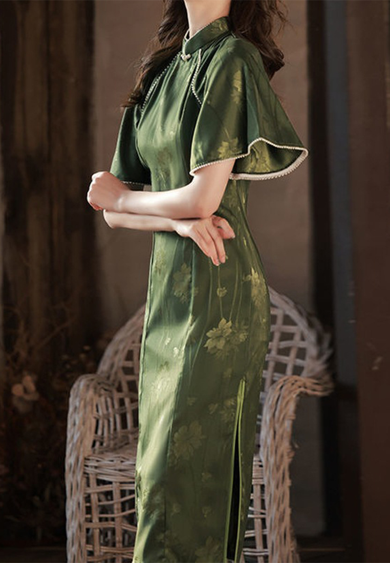 Flying sleeve summer retro Chinese style green dress CA122720
