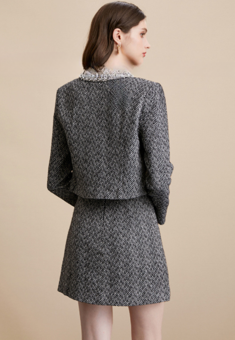 French-style elegant coat and high-waisted skirt set CA25110320BK