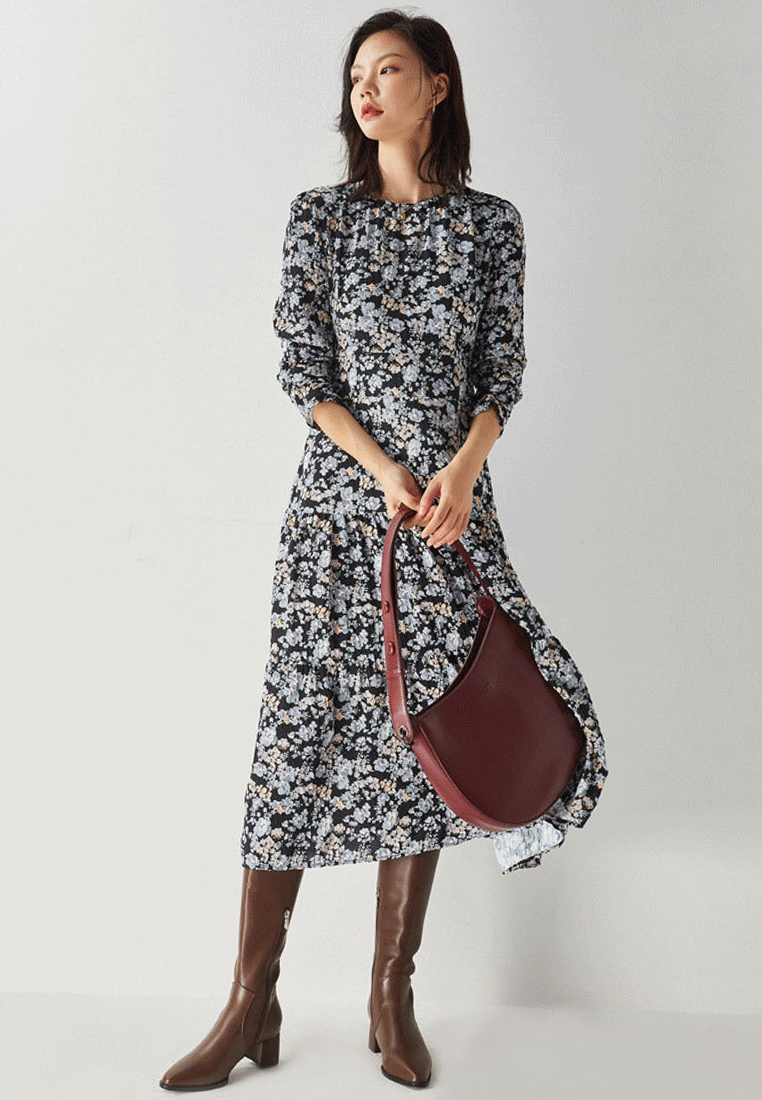 Autumn french round neck loose retro luxury dress CA24091120MT