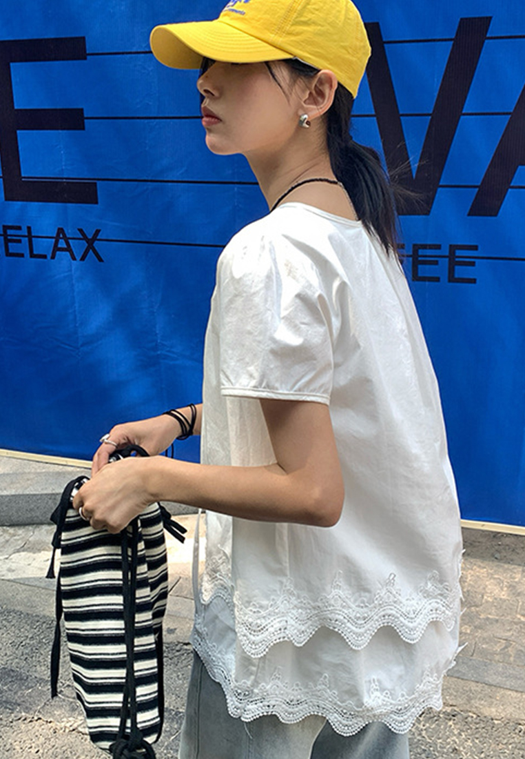 Summer Fresh Lace Splicing Loose Top CA25042920W