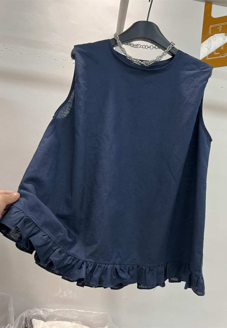 New summer round neck vest + skirt linen casual suit CA25070920BL