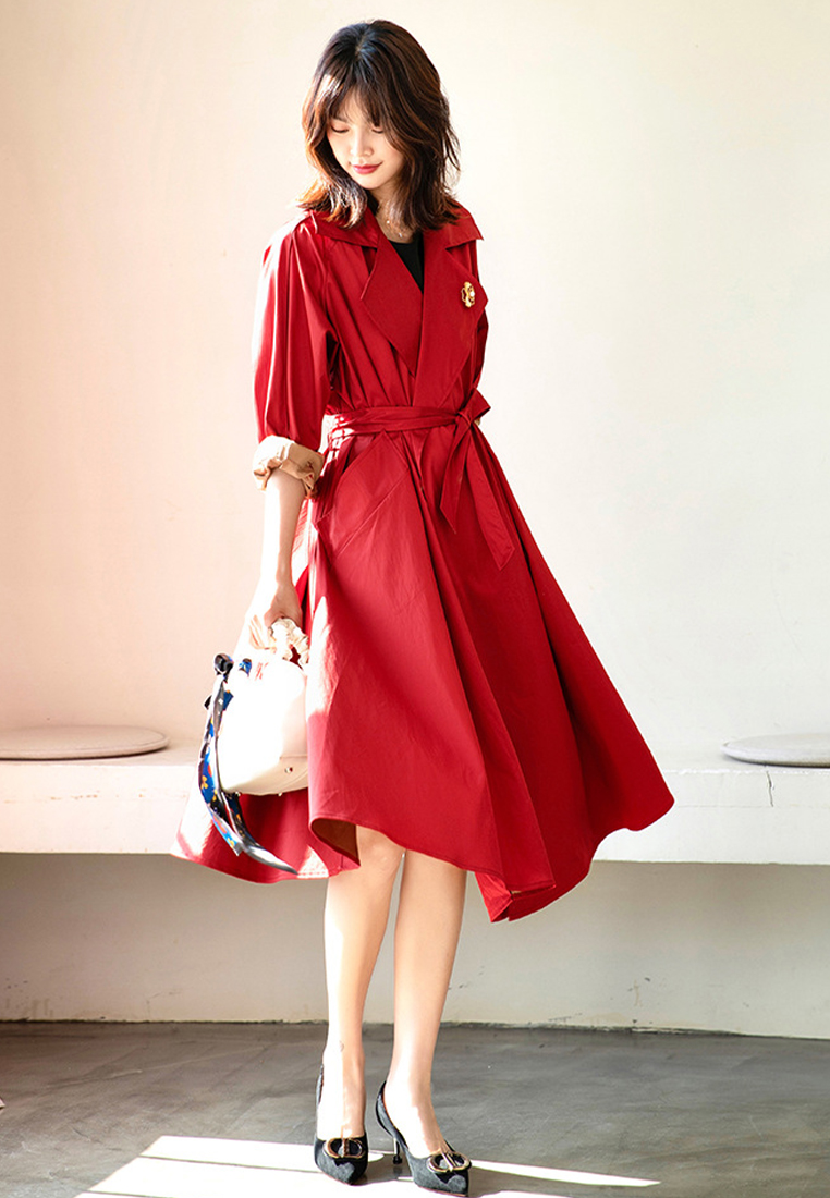 Elegant Retro Swing Long Windbreaker Jacket CA101920RD