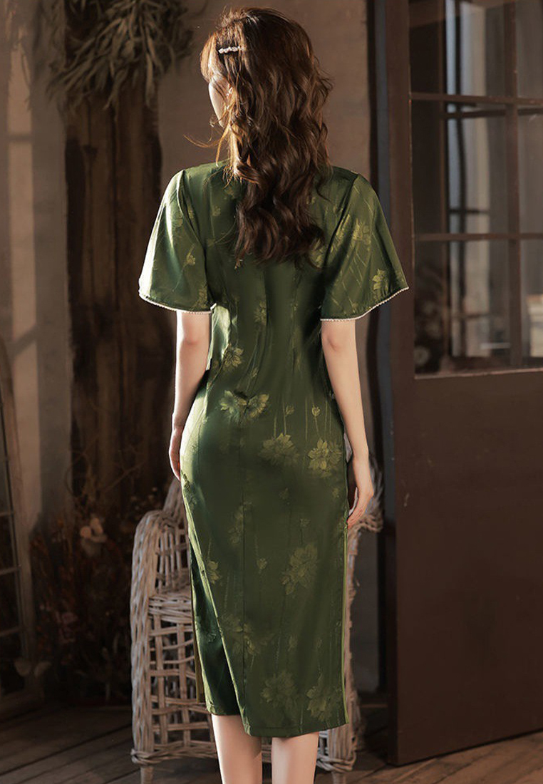 Flying sleeve summer retro Chinese style green dress CA122720