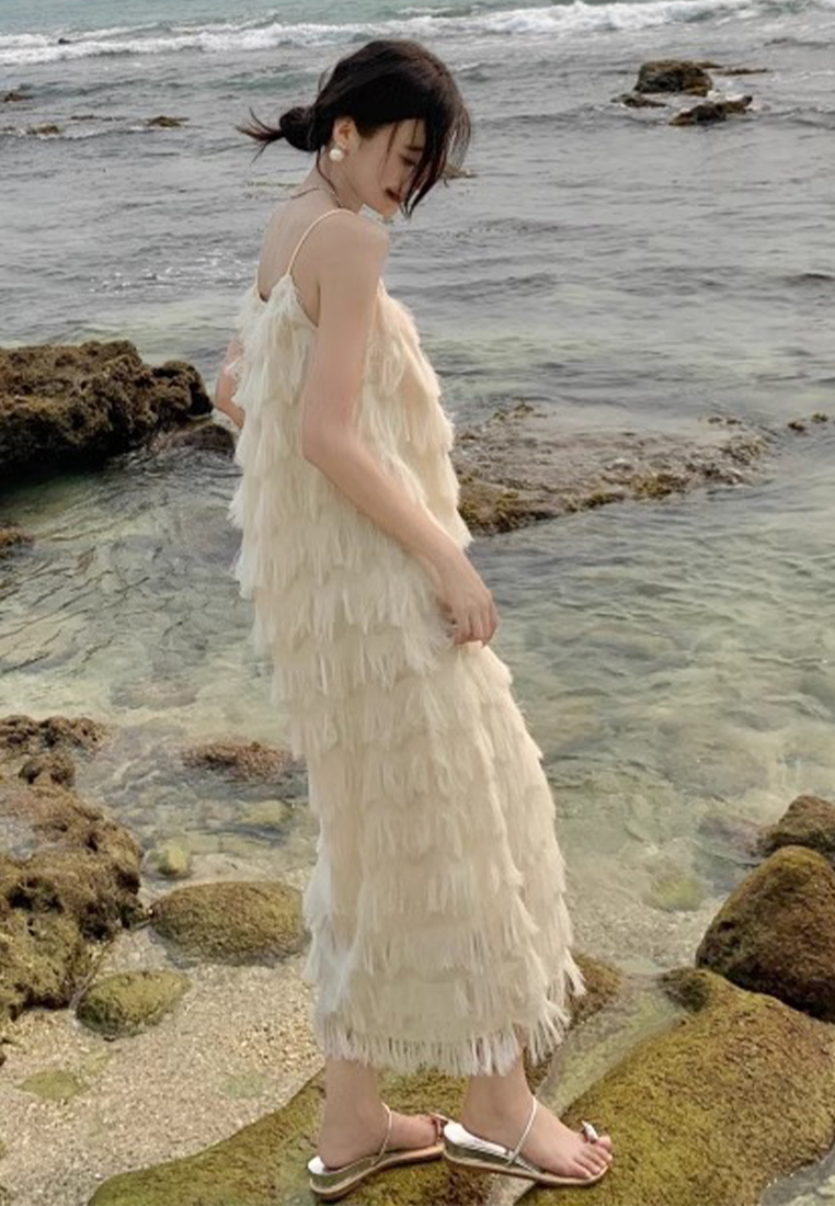 Bohemian suspender fringed French maxi skirt CA24030720