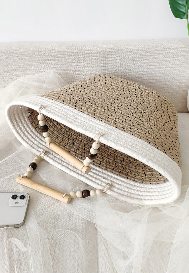 Women's cotton rope woven large capacity handbag CA24061720