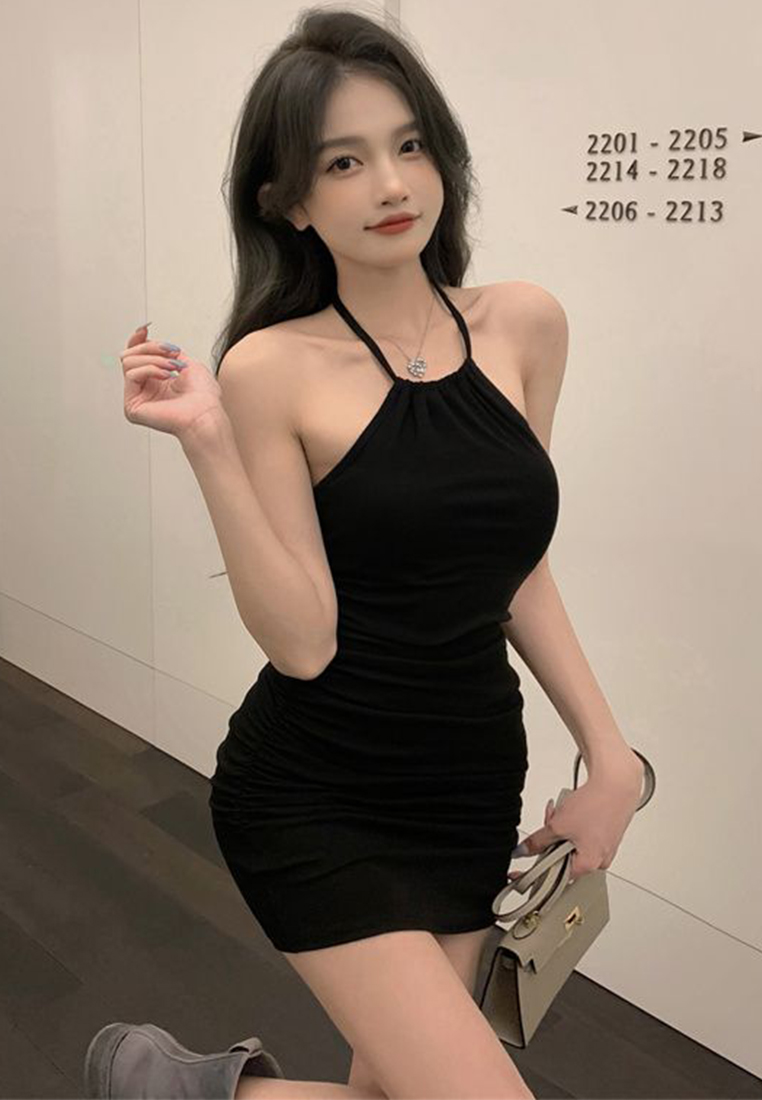 Summer new style halter neck strap retro dress CA24050620BK