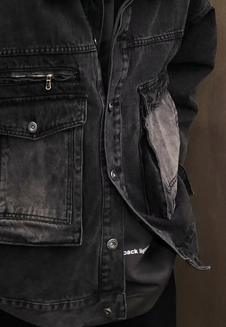 2024 vintage lapel workwear black jacket CA24101420BK