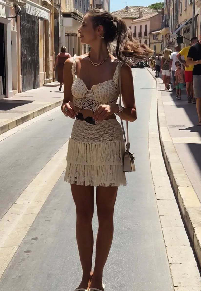 2025 Summer Fashion Tassel Hollow Skirt Two Piece Set CA25042220BE