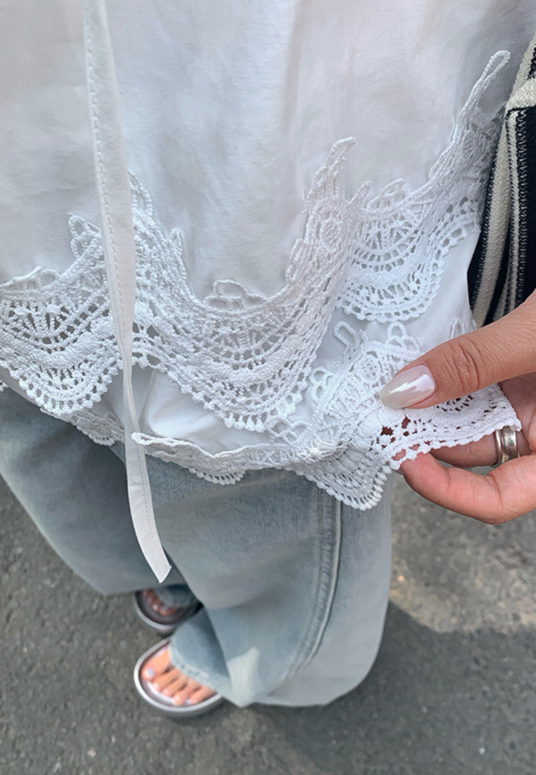 Summer Fresh Lace Splicing Loose Top CA25042920W