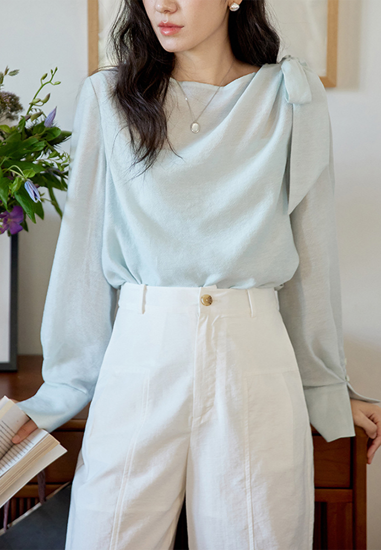 Autumn French Retro One-Shoulder Tie-Sleeve Blouse CA25091520BL