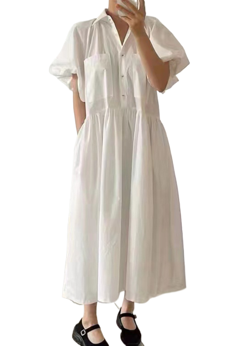 Simple and stylish fitted dress with lantern sleeves CA25091920W