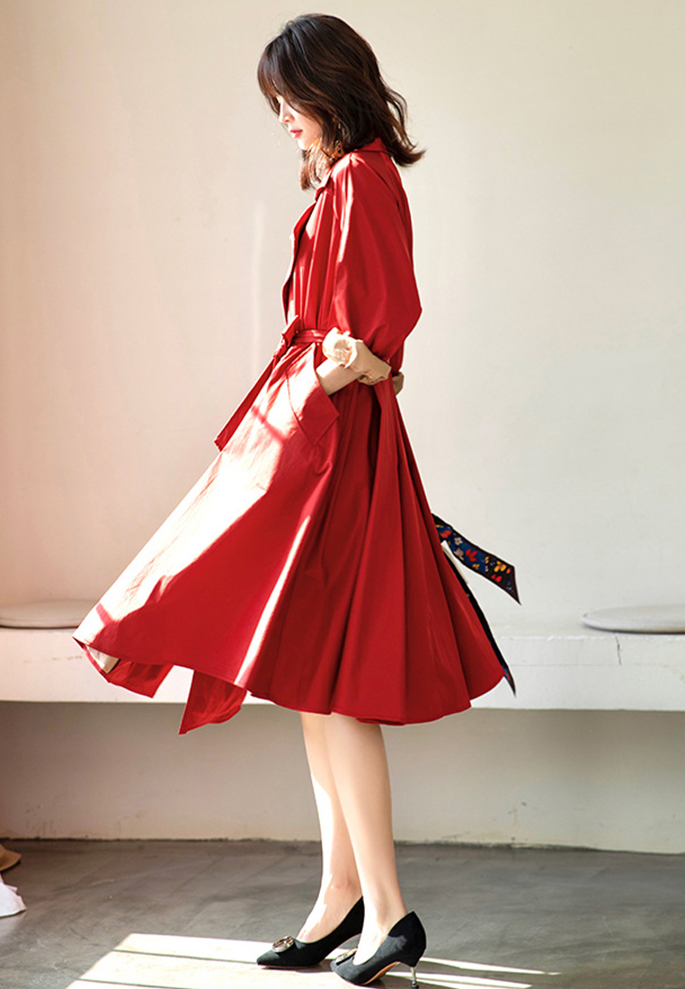 Elegant Retro Swing Long Windbreaker Jacket CA101920RD