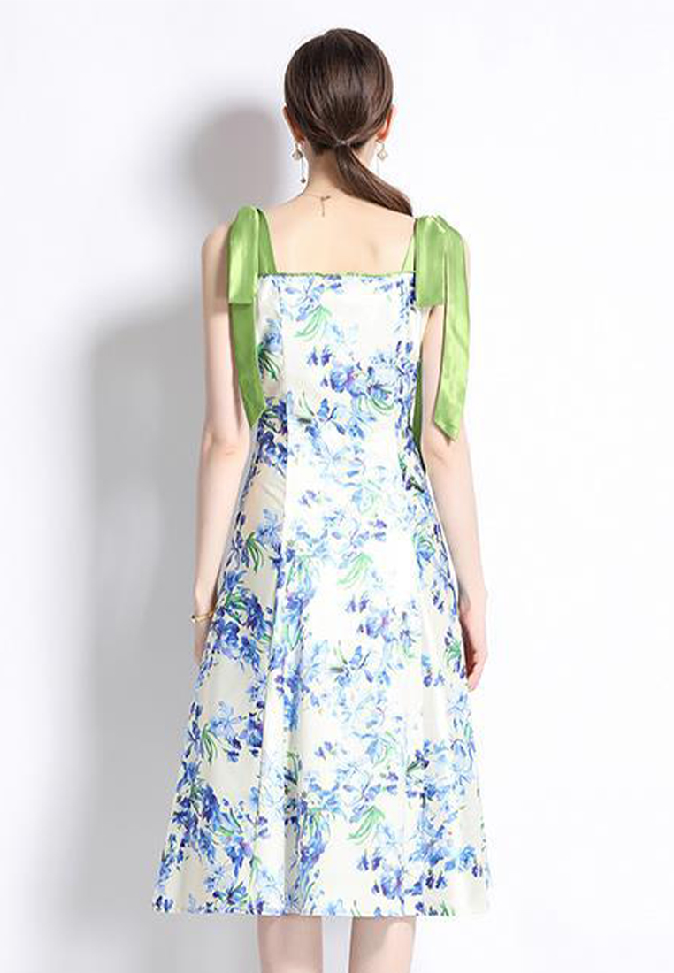 French elegant retro printed suspender dress A110620