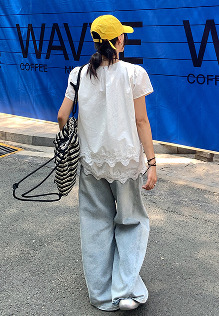 Summer Fresh Lace Splicing Loose Top CA25042920W