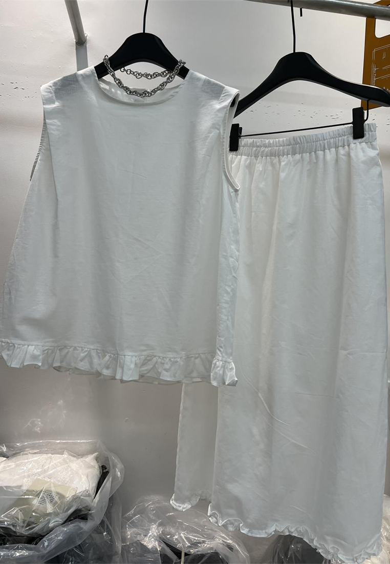 New summer round neck vest + skirt linen casual suit CA25070920BL