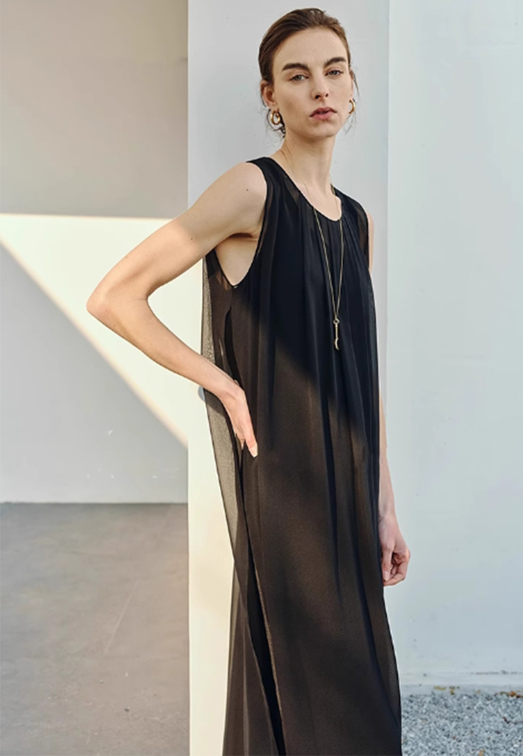 Satin pearl sleeveless long dress CA25061720BK