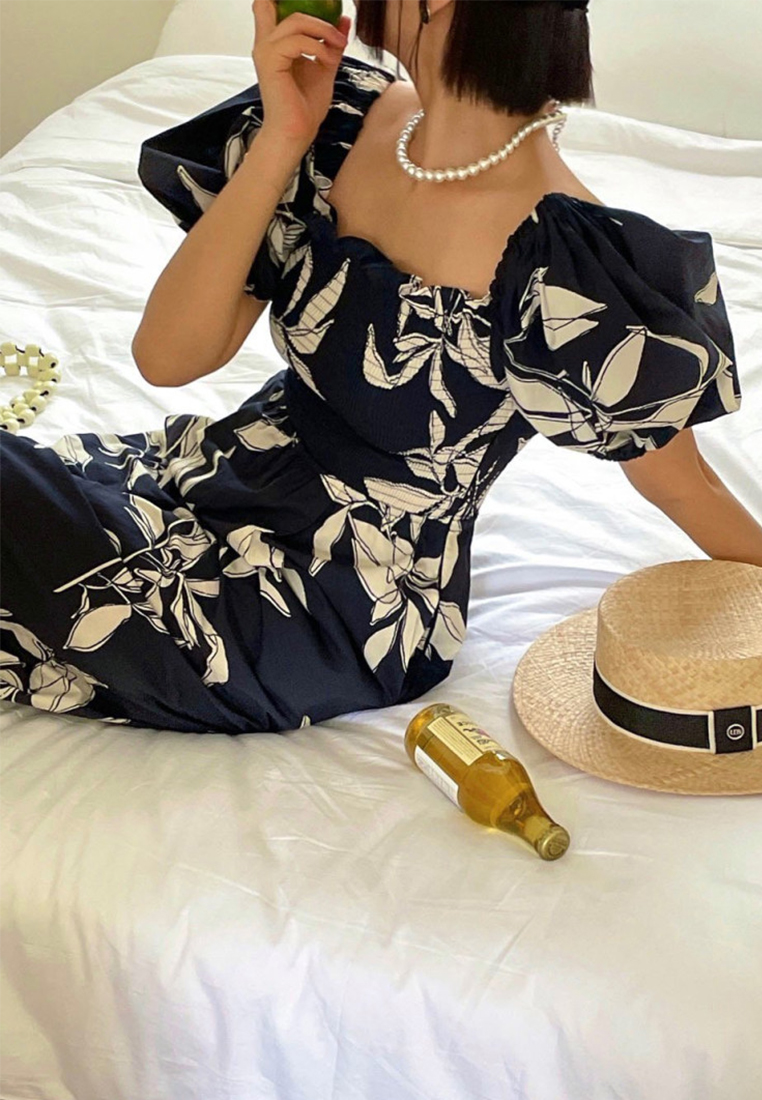 Versatile printed puff-sleeve jumpsuit CA25070920W