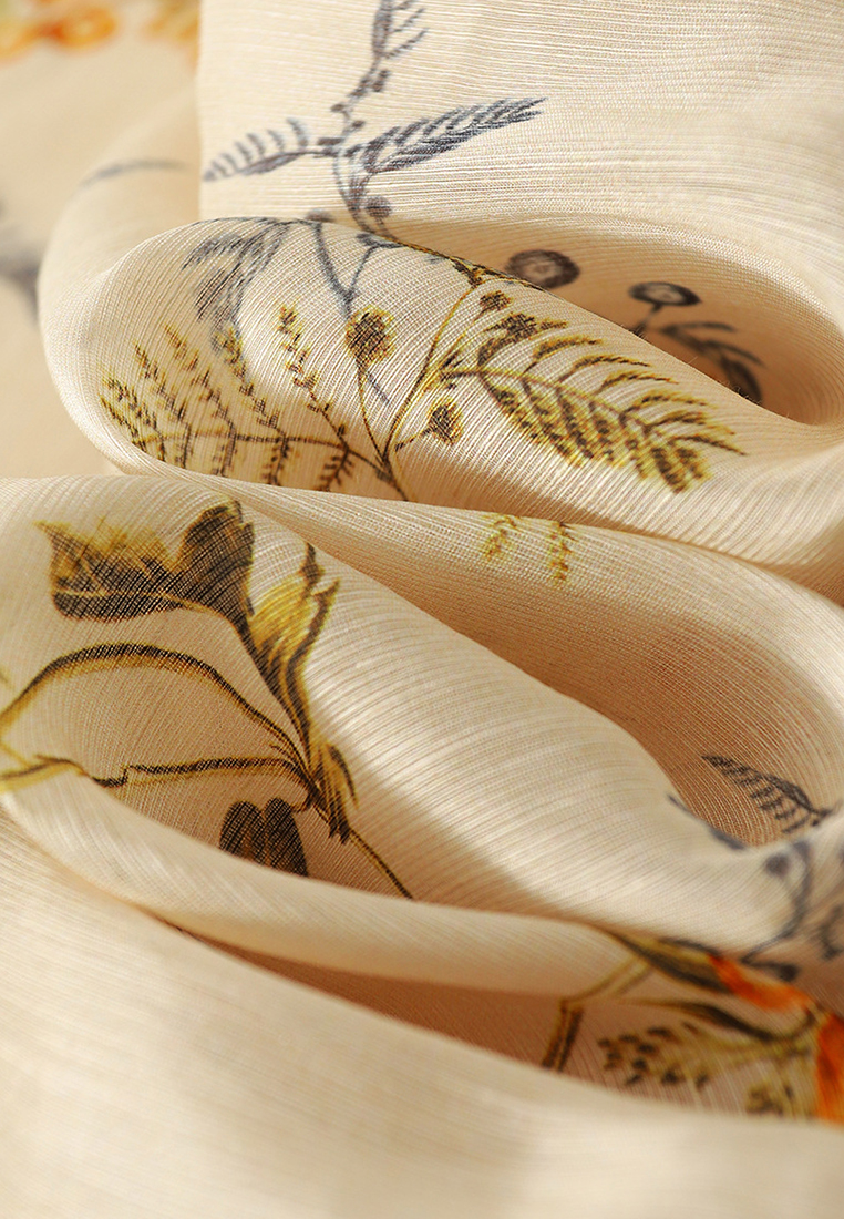 Exquisite Printed Linen Silk Bubble Sleeve Top CA090820