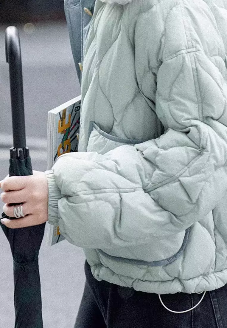 Temperament new white duck down detachable fur collar short down jacket K112506GR