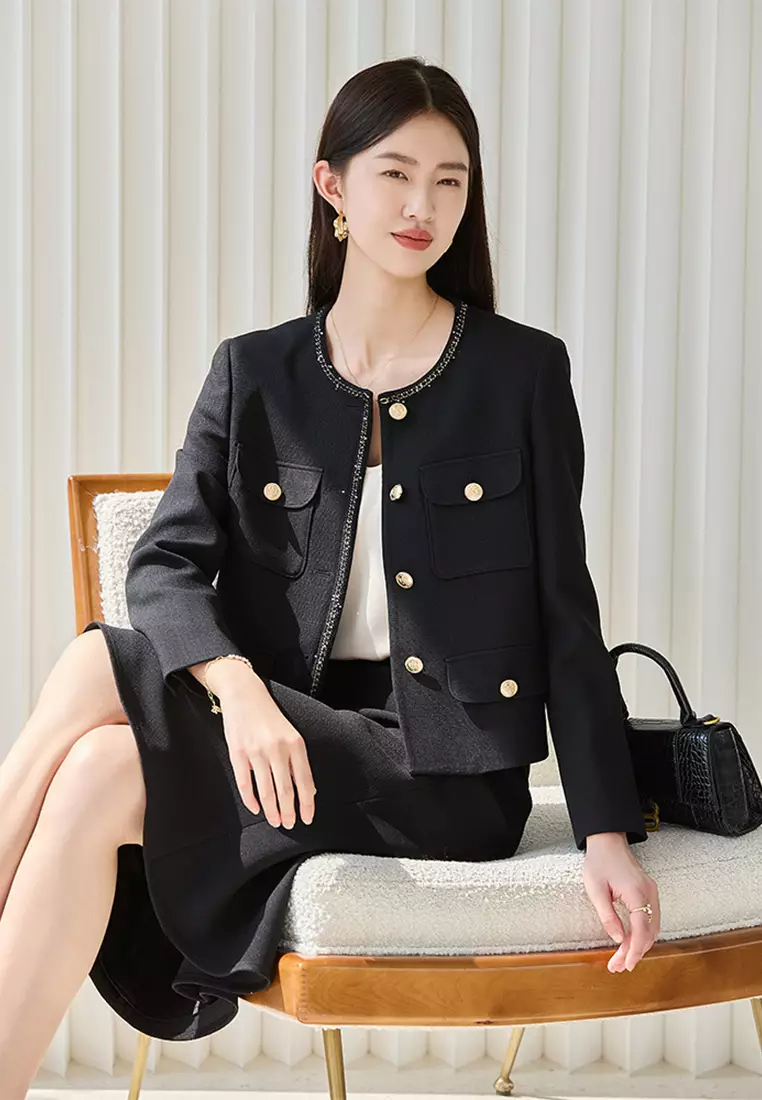 Autumn new french classic round neck coat CA24091103BE