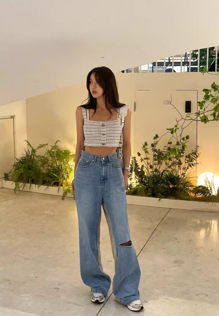 2024 Fashion Retro Contrast Color Stitching Jeans K091606