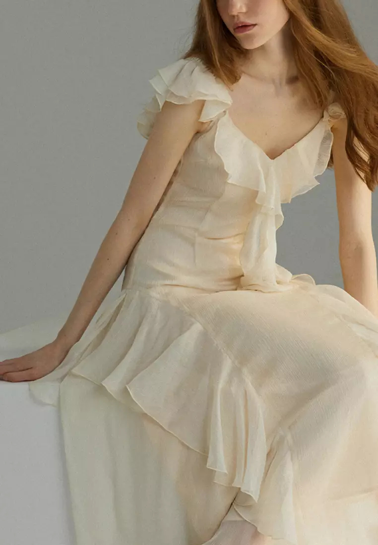 New Elegant Sling Lotus Leaf Dress K071002-sunnydaysweety