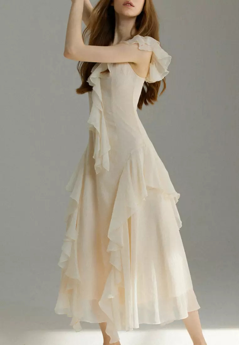 New Elegant Sling Lotus Leaf Dress K071002-sunnydaysweety