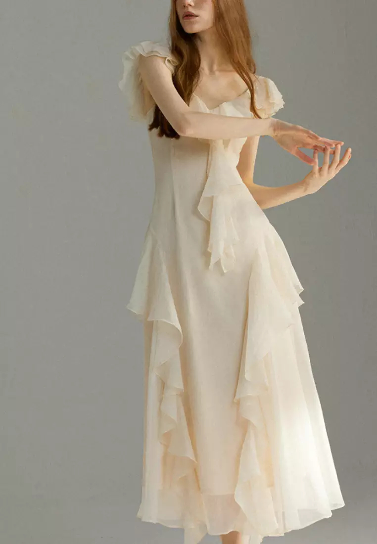 New Elegant Sling Lotus Leaf Dress K071002-sunnydaysweety