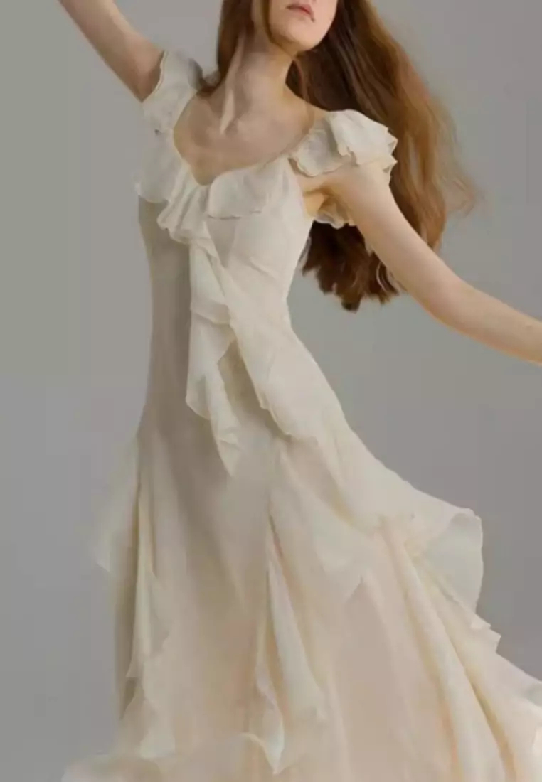 New Elegant Sling Lotus Leaf Dress K071002-sunnydaysweety