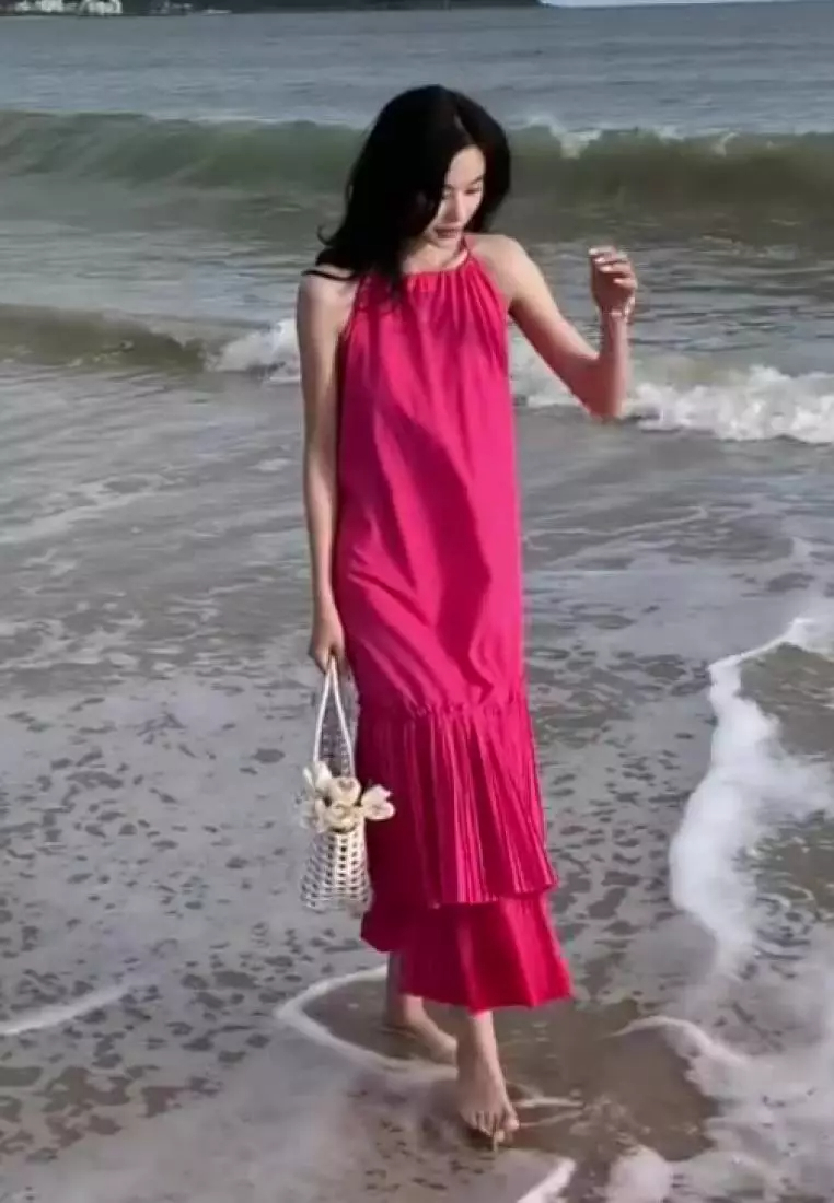 New Rose Red Loose Lotus Leaf Vest Dress K071102-sunnydaysweety