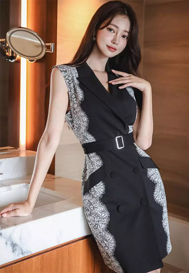 2024 New Slim Fit Lace Black Dress CA24041804BK