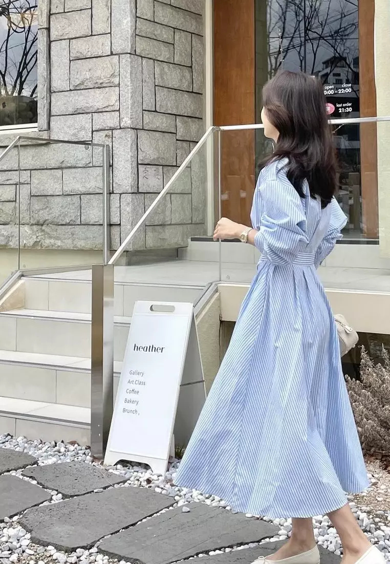 2024 New Striped Long Sleeve Shirt Dress K092501-BL