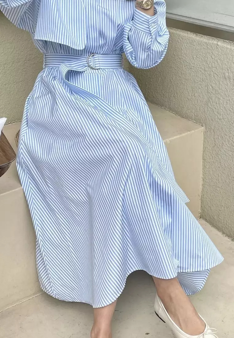 2024 New Striped Long Sleeve Shirt Dress K092501-BL