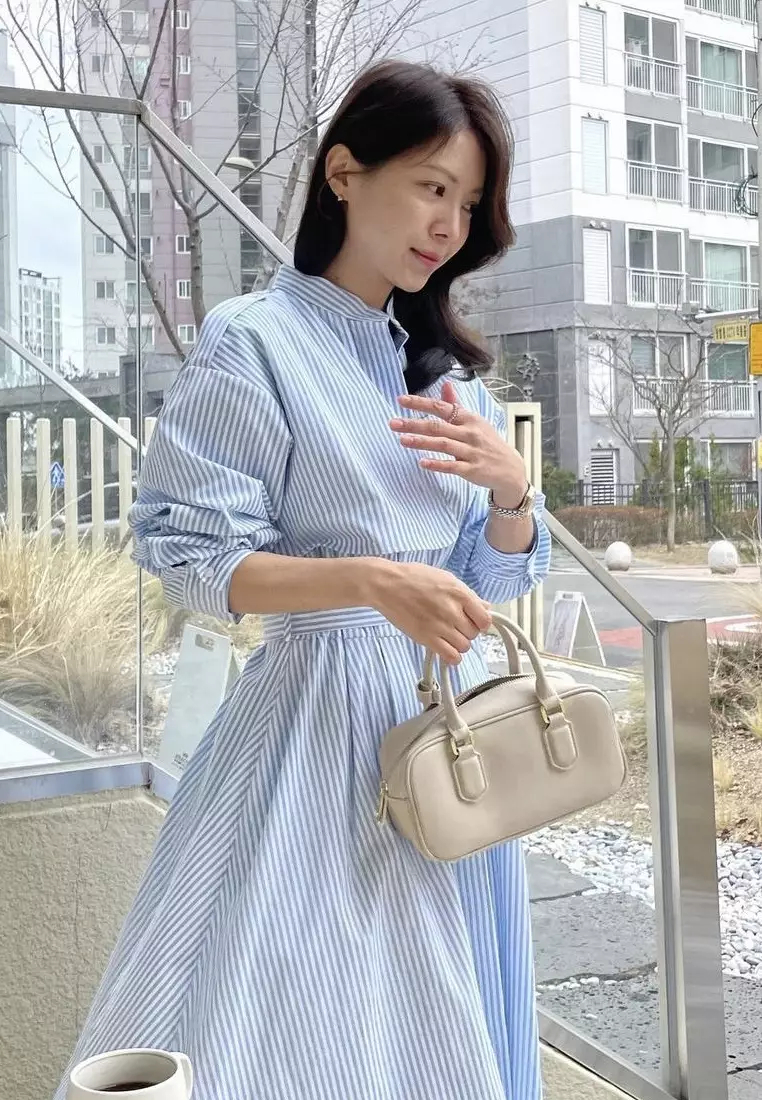 2024 New Striped Long Sleeve Shirt Dress K092501-BL