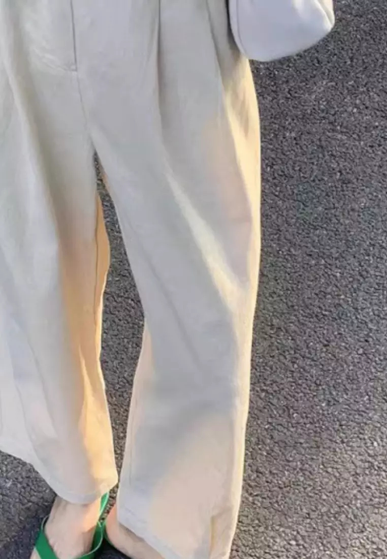  New Style Off-White Ramie Cropped Straight Pants K070801-sunnydaysweety