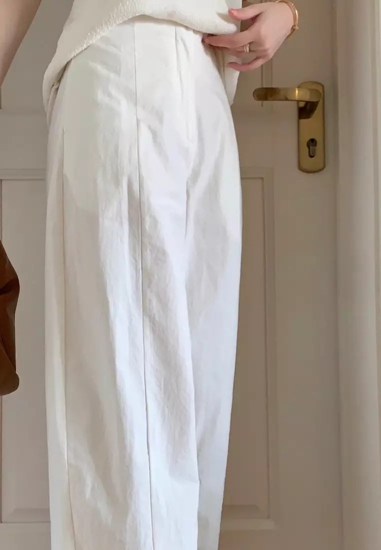 2024 New Style Off-White Ramie Cropped Straight Pants K070802