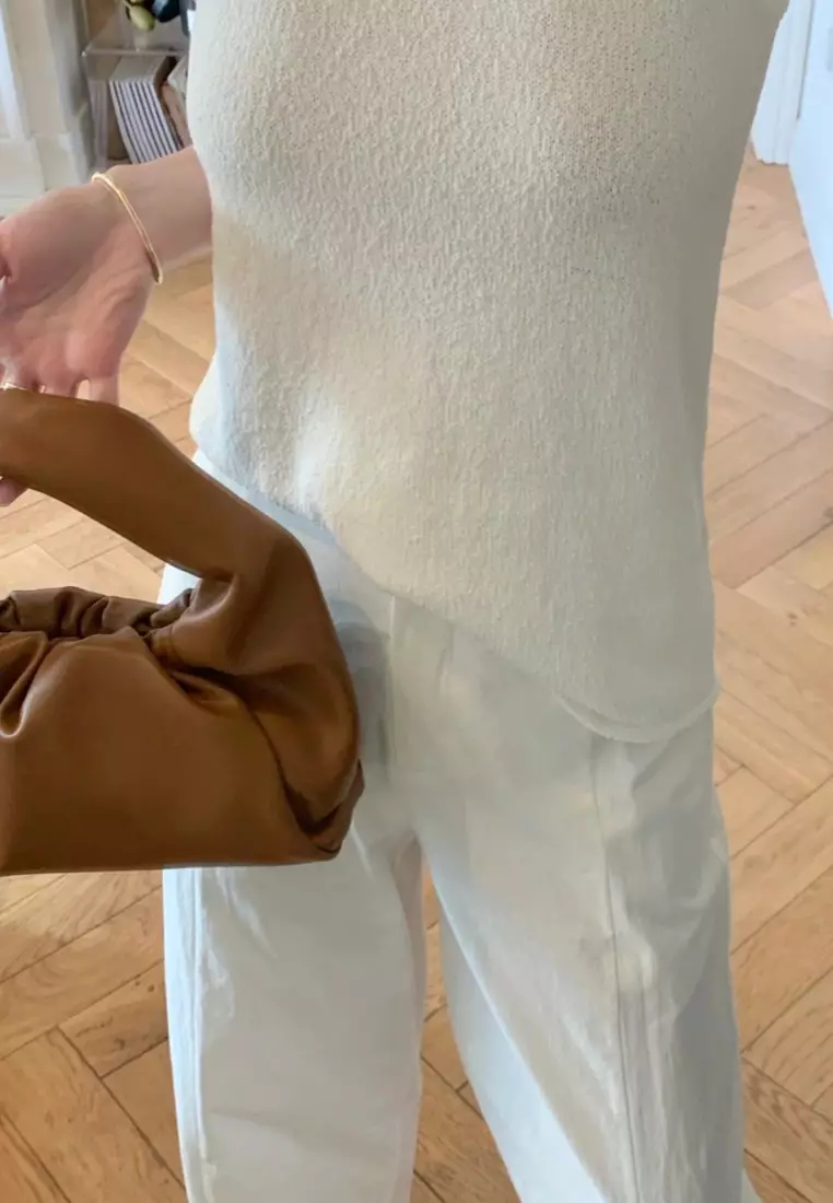 2024 New Style Off-White Ramie Cropped Straight Pants K070802